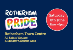 Rotherham Pride card with Pride logo